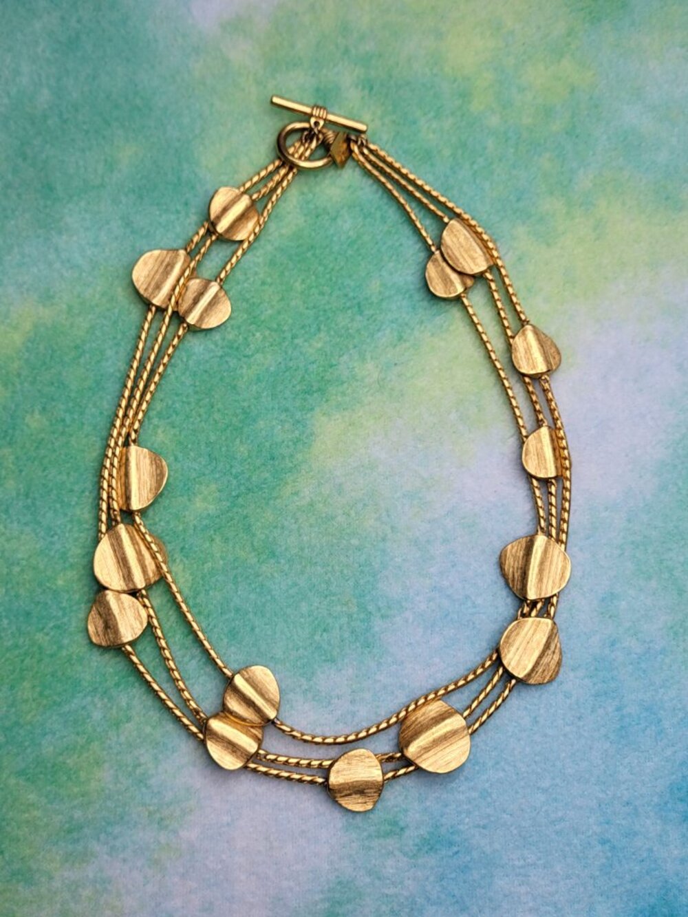 Vintage Anne Klein Brushed Gold Toned Three-Strand Necklace